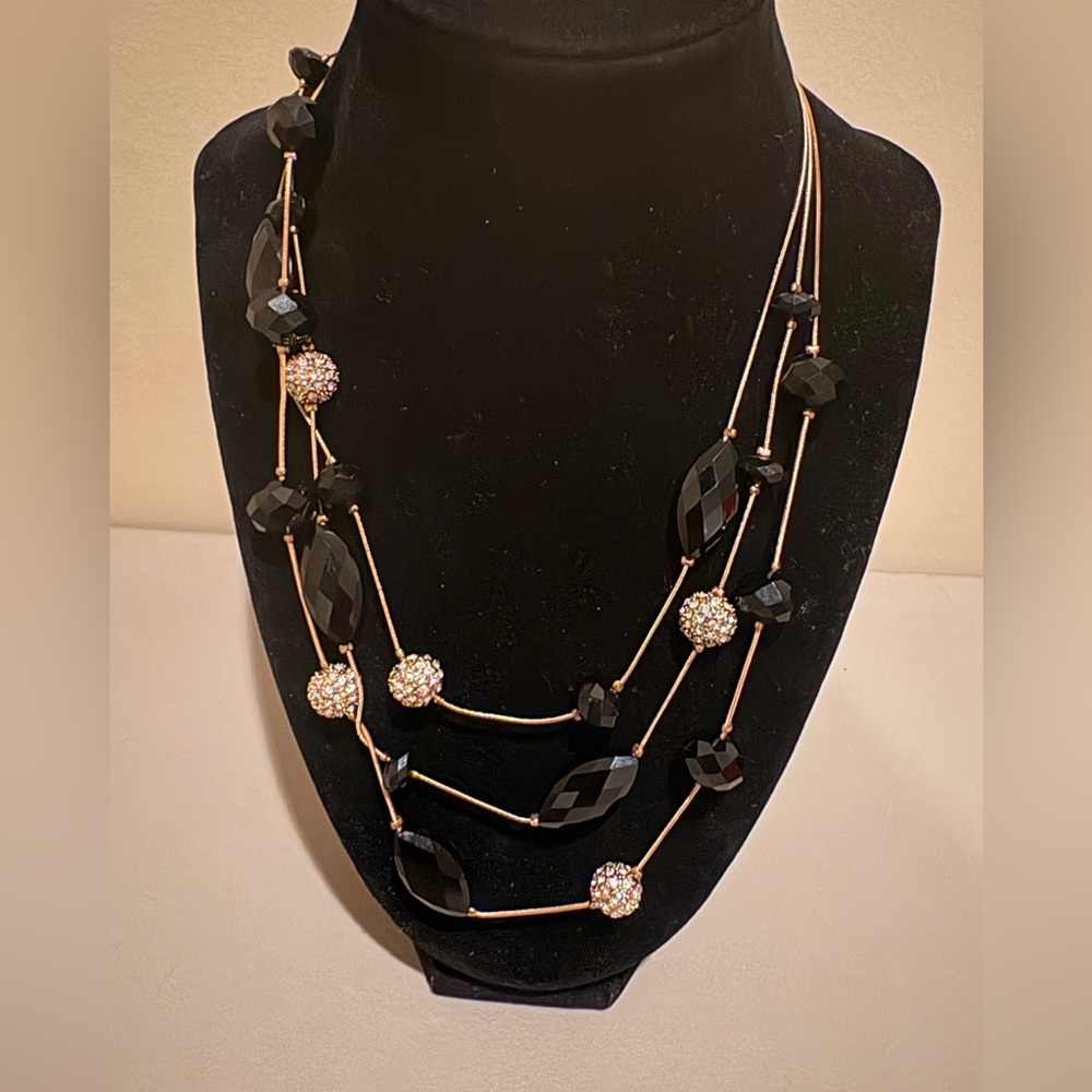 Nine West Elegant Black facets and Gold Rhinestones Necklace